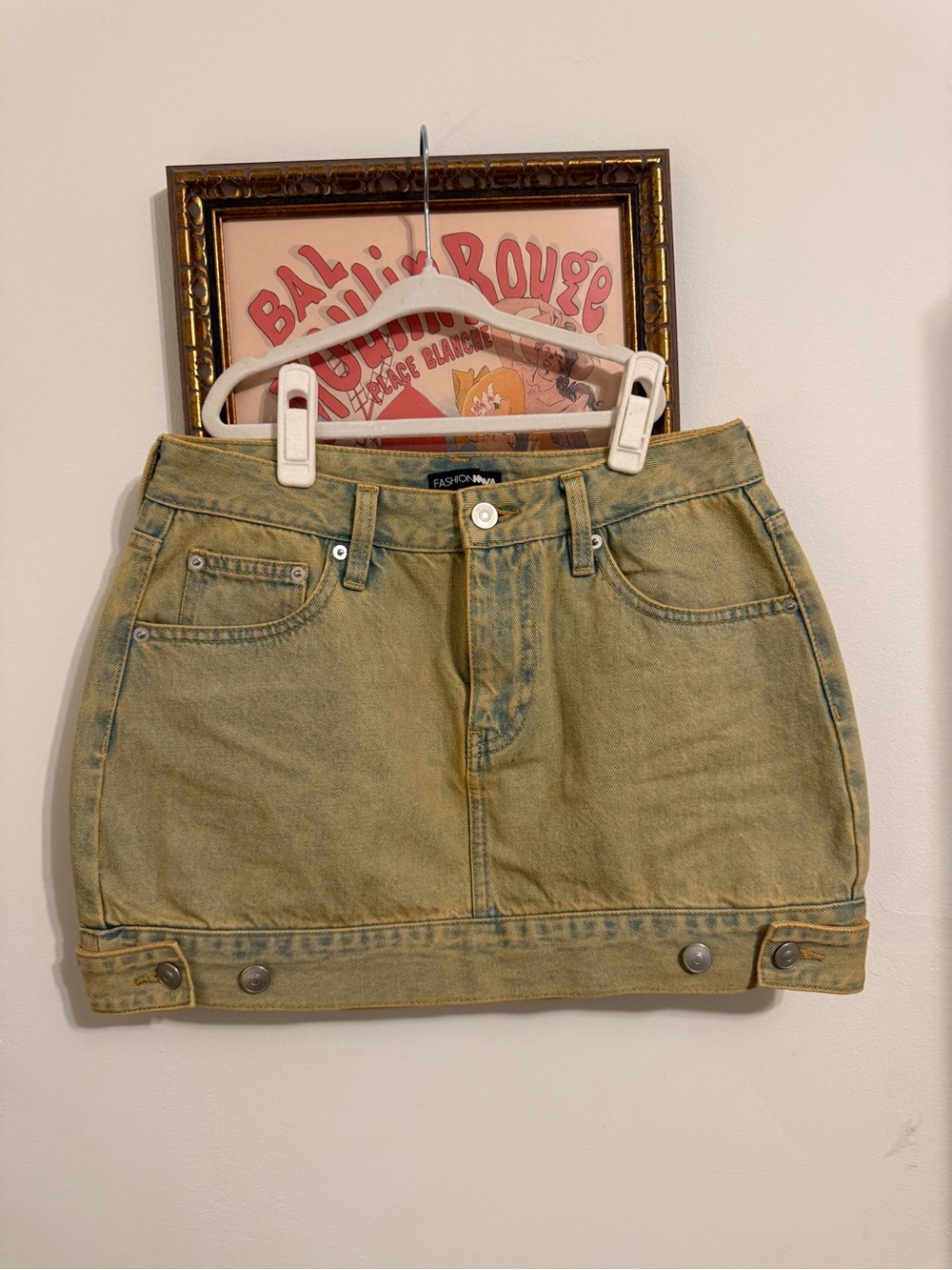 Fashion Nova Olive Washed Denim Mini Skirt